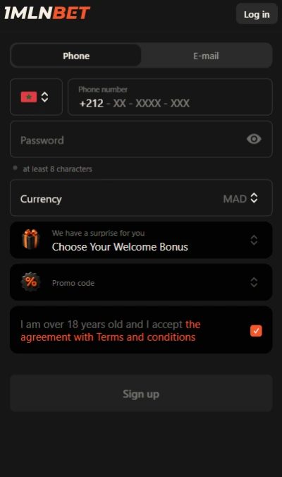 Registering a new 1mlnbet player account